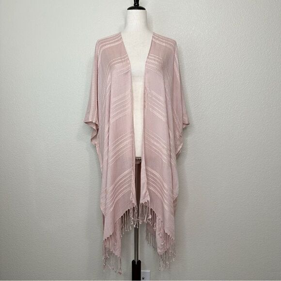 NWT a.n.a Woven Textured Peach Whip Wrap Kimono Coverup Fringe Cardigan - Picture 1 of 12